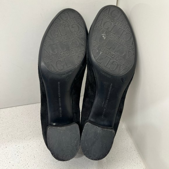 AGL Pump Black Leather Suede Shoes Round Toe Bow Accent Block Heels Sz 36 1/2 - Picture 14 of 14